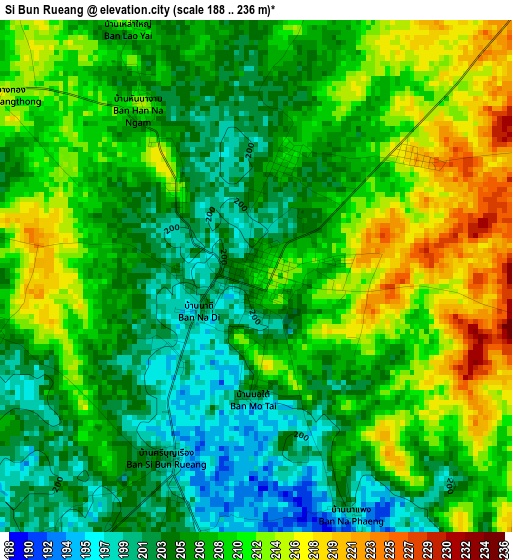 Si Bun Rueang elevation map