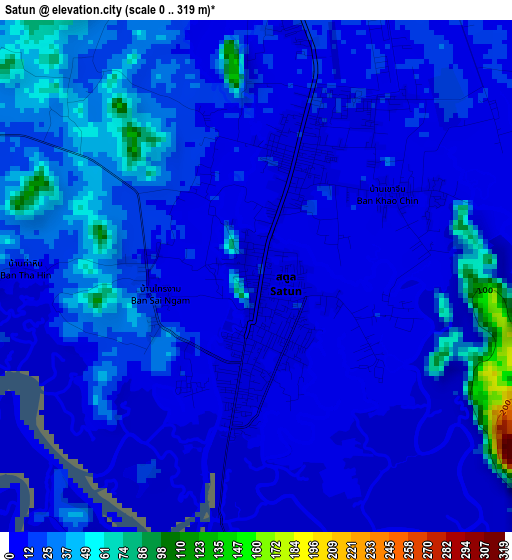 Satun elevation map