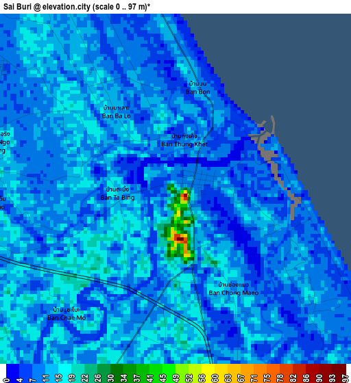 Sai Buri elevation map