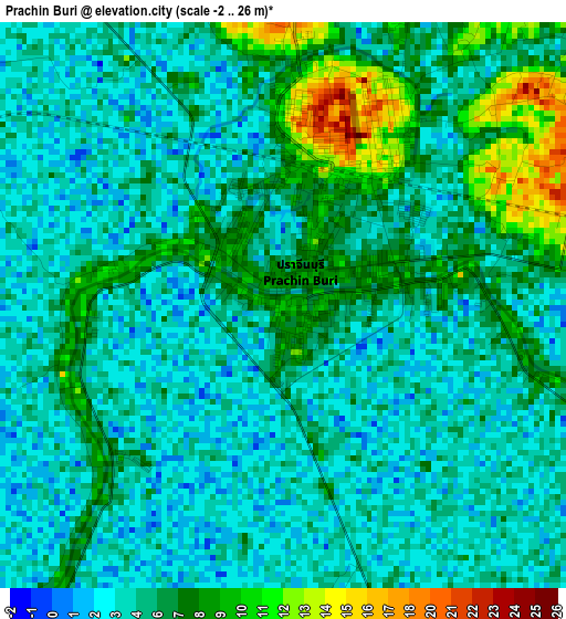 Prachin Buri elevation map