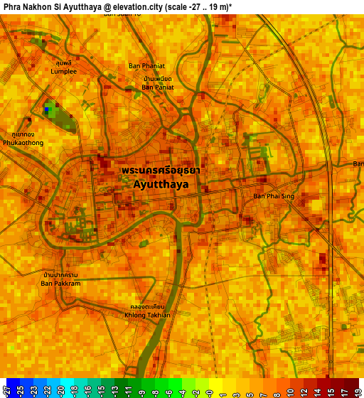 Phra Nakhon Si Ayutthaya elevation map