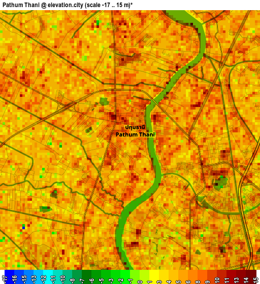 Pathum Thani elevation map