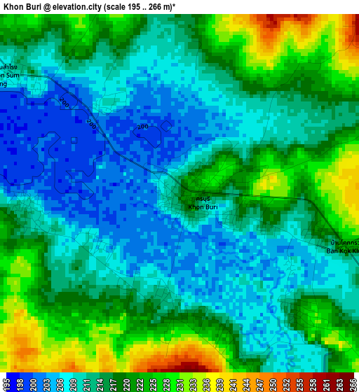 Khon Buri elevation map