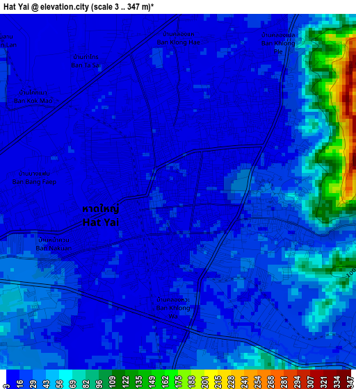 Hat Yai elevation map