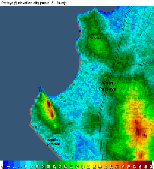 Pattaya elevation map