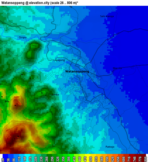 Watansoppeng elevation map