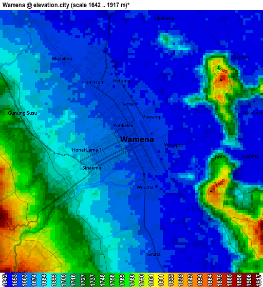 Wamena elevation map