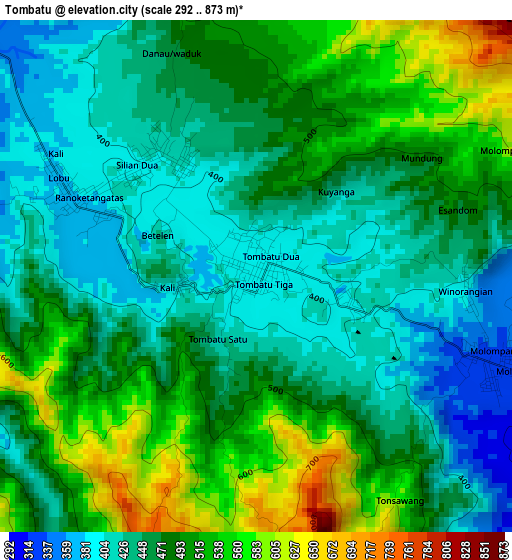 Tombatu elevation map