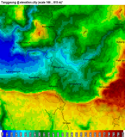 Tanggeung elevation map