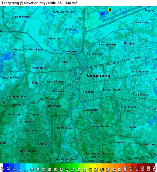 Tangerang elevation map
