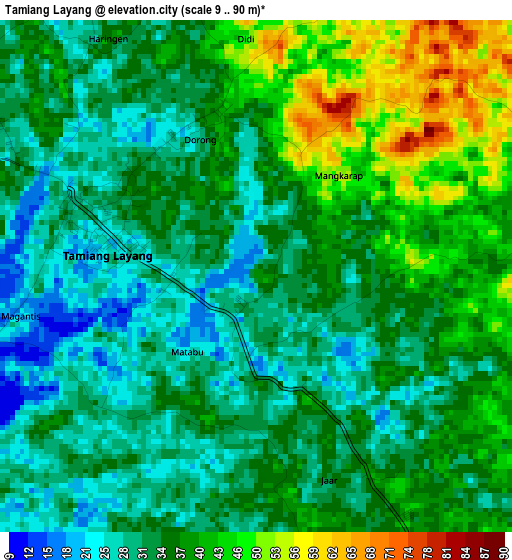 Tamiang Layang elevation map