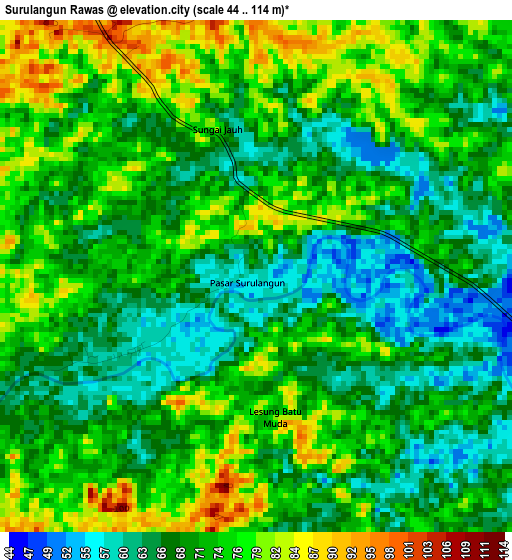 Surulangun Rawas elevation map