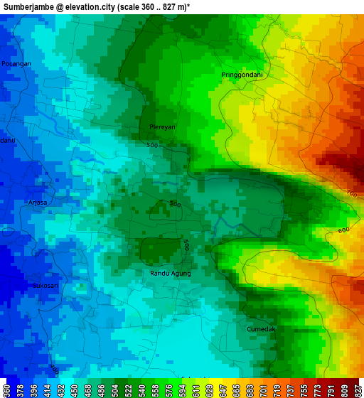 Sumberjambe elevation map