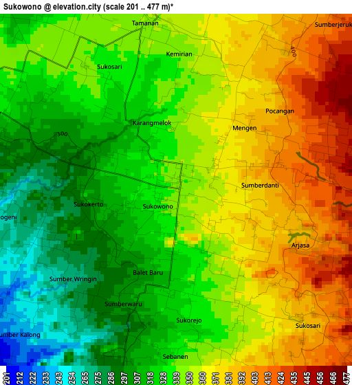 Sukowono elevation map