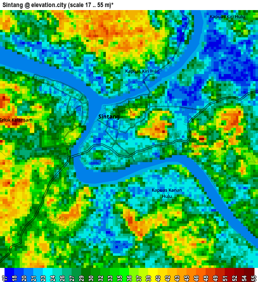 Sintang elevation map