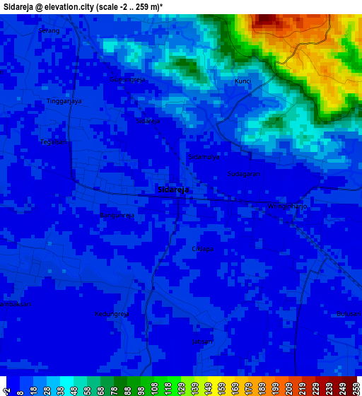 Sidareja elevation map