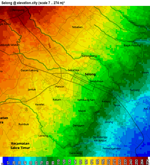 Selong elevation map