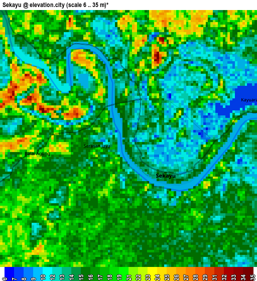 Sekayu elevation map