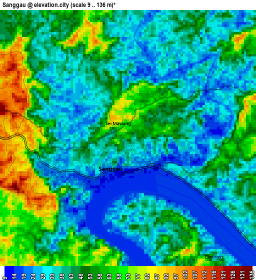 Sanggau elevation map