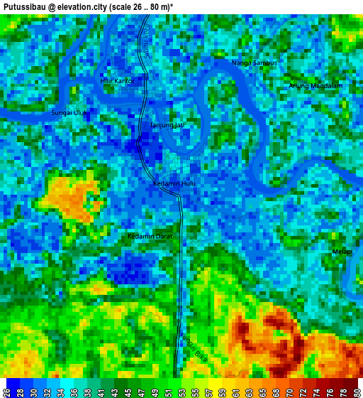 Putussibau elevation map