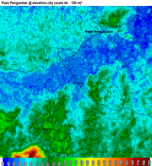 Pasir Pengaraian elevation map