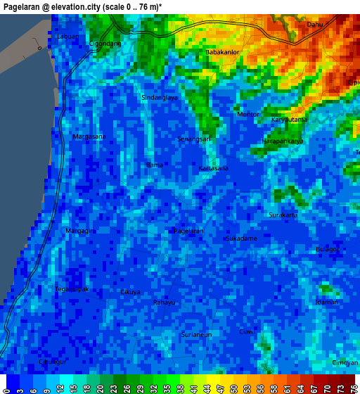 Pagelaran elevation map