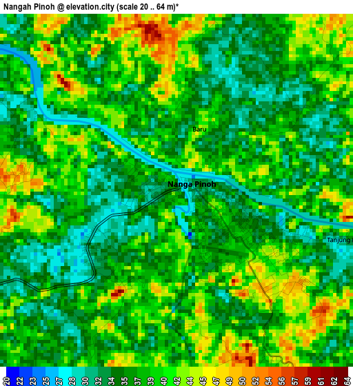 Nangah Pinoh elevation map