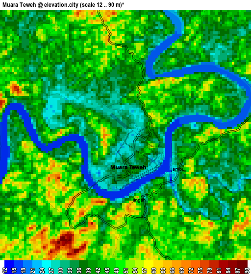Muara Teweh elevation map
