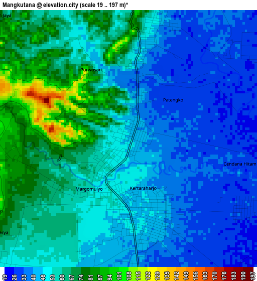 Mangkutana elevation map