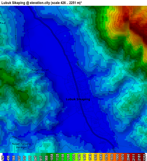 Lubuk Sikaping elevation map