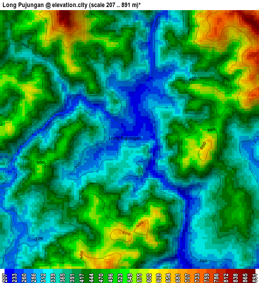 Long Pujungan elevation map