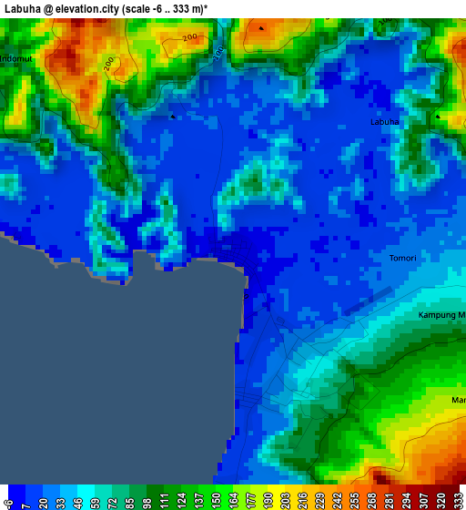 Labuha elevation map