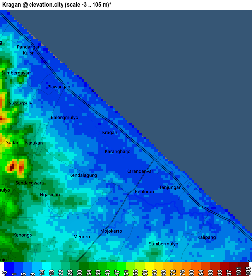 Kragan elevation map
