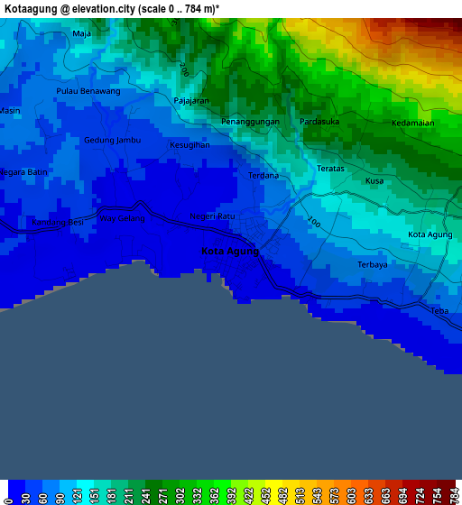 Kotaagung elevation map