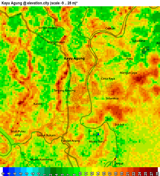 Kayu Agung elevation map