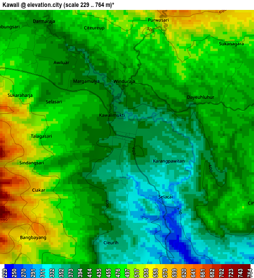 Kawali elevation map