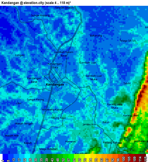 Kandangan elevation map