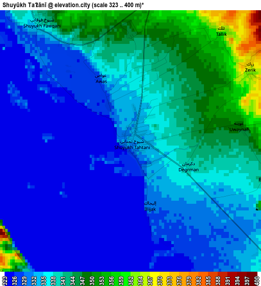 Shuyūkh Taḩtānī elevation map