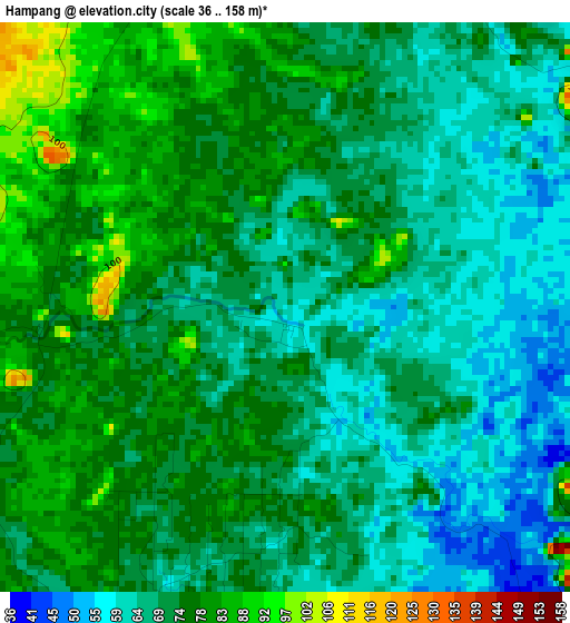 Hampang elevation map