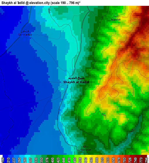 Shaykh al Ḩadīd elevation map