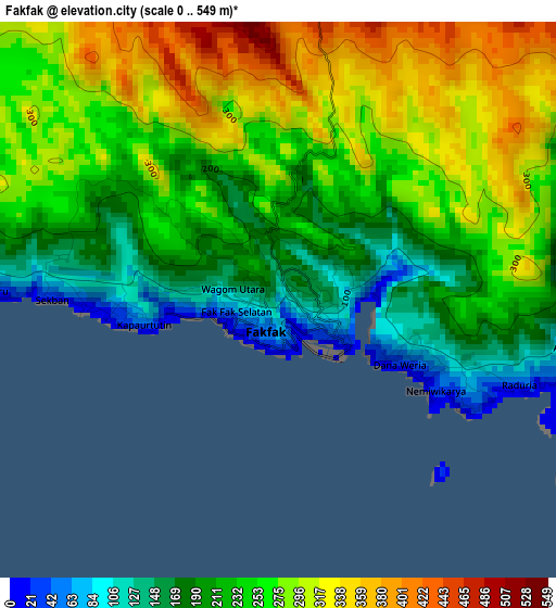 Fakfak elevation map