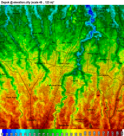 Depok elevation map