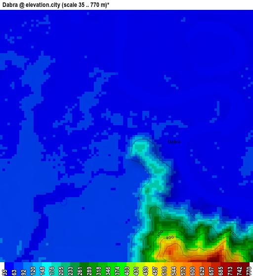 Dabra elevation map