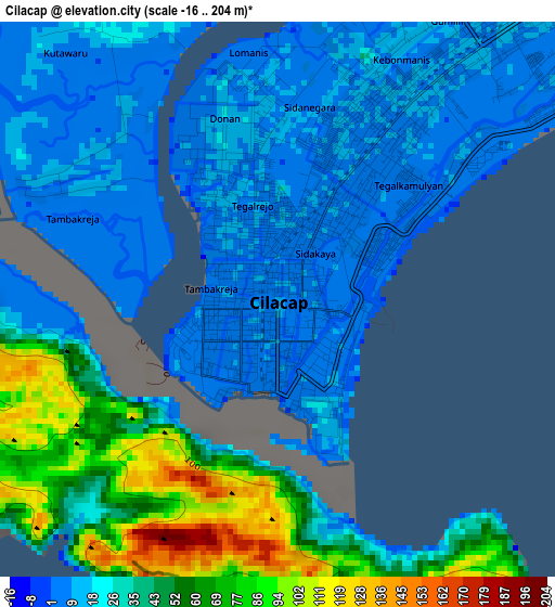 Cilacap elevation map