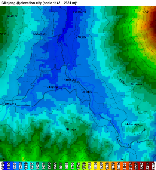 Cikajang elevation map