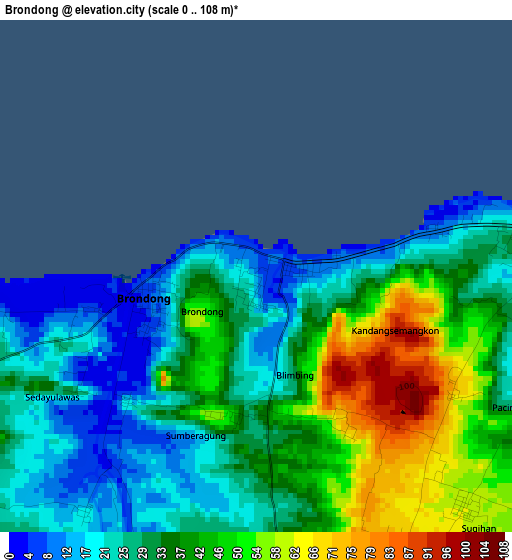 Brondong elevation map