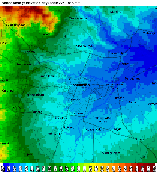 Bondowoso elevation map