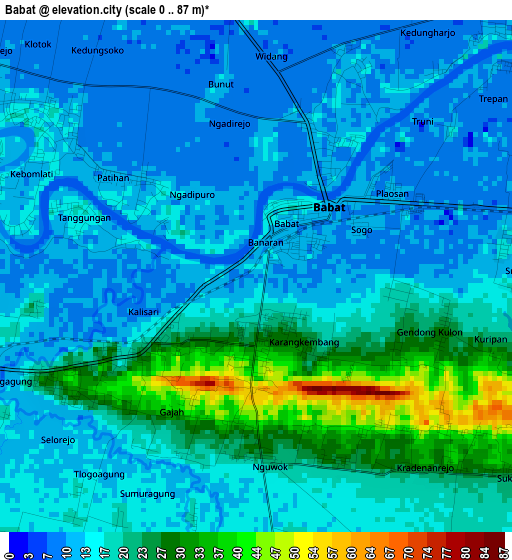 Babat elevation map