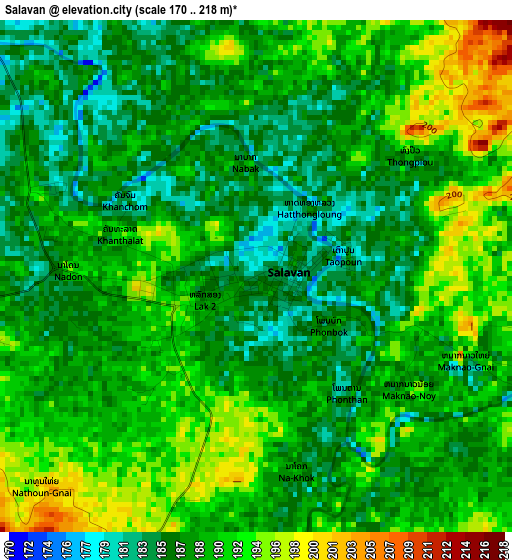 Salavan elevation map