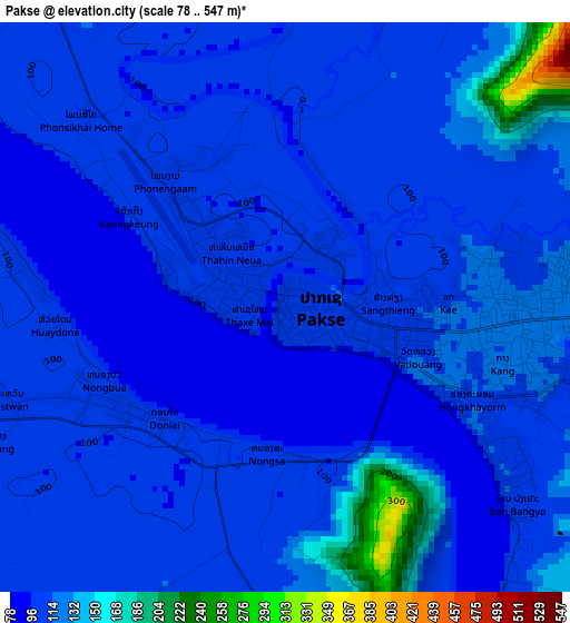 Pakse elevation map